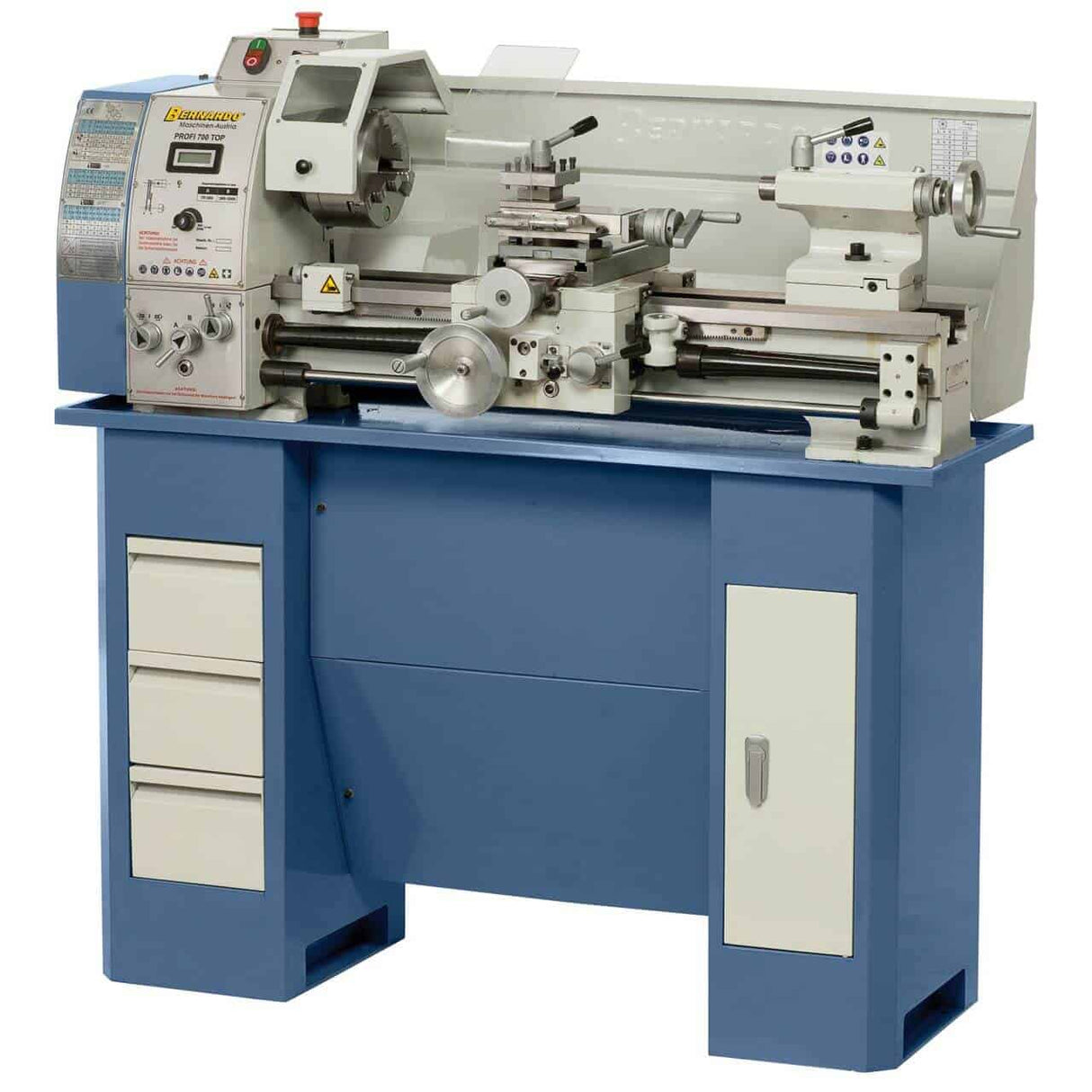 Tornio Bernardo Profi 700 Top / 230 V con passaggio barra Ø 38 mm, velocità variabile elettronica e accessori inclusi.