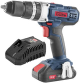 Trapano avvitatore Guede BSB 18-201-30K 18V con funzione percussione, batteria 2Ah, caricabatterie rapido 3A e set da 13 accessori in valigetta rigida.