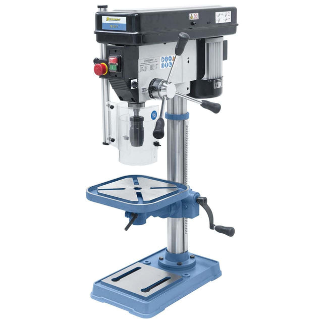 Trapano a colonna Bernardo TB 20 T con mandrino autoserrante e tavola inclinabile, ideale per forature precise fino a 20 mm.