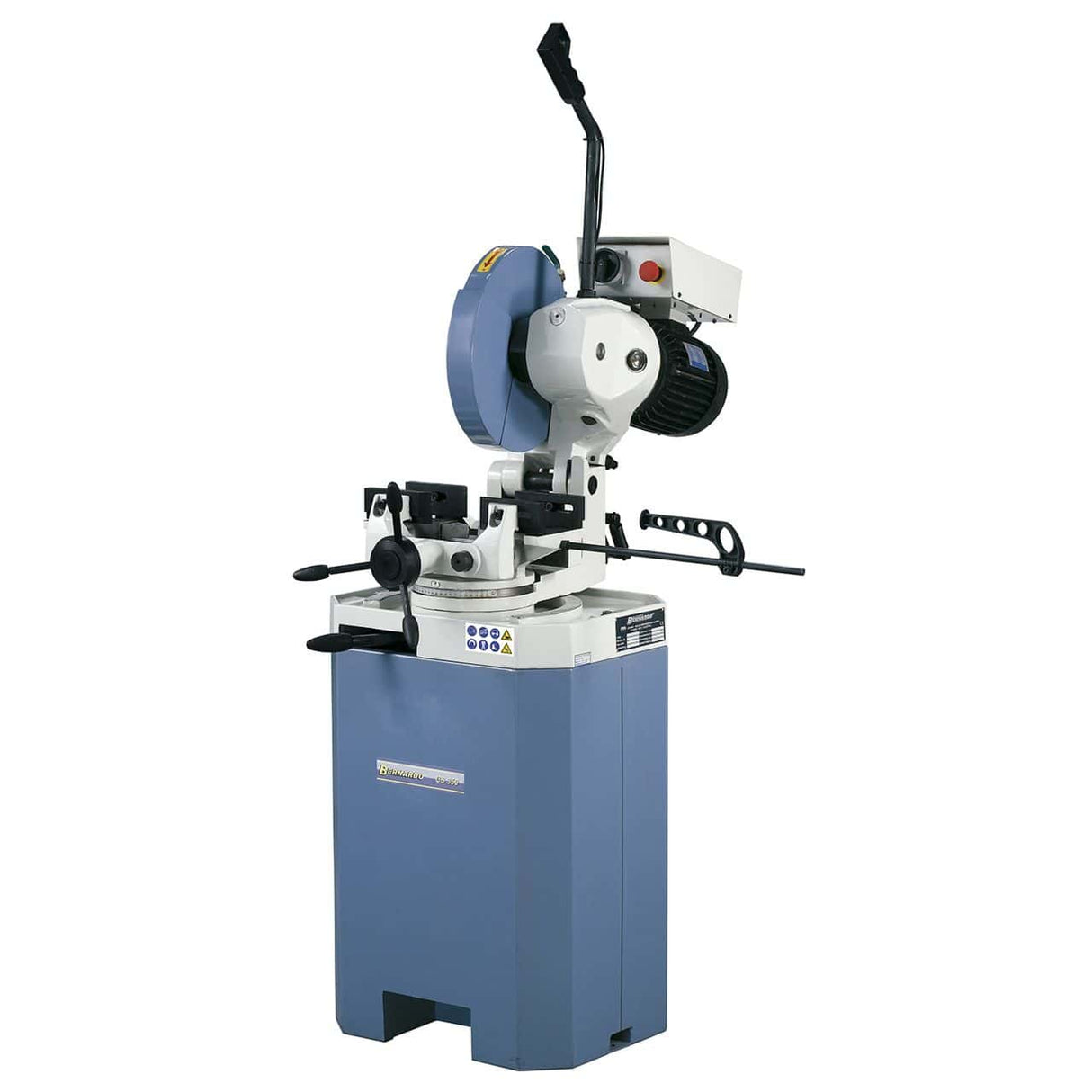 Troncatrice per metallo Bernardo CS 350 L con lama Ø 350 mm rivestita TiN, doppia morsa autocentrante e refrigerazione integrata.