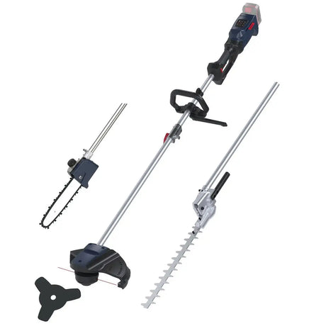 Utensile multifunzione Guede TGPS 18-0 con motore brushless, 4 accessori intercambiabili e impugnatura ergonomica per la cura completa del giardino.