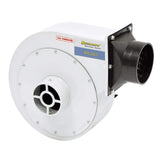 Ventilatore centrifugo Bernardo RV 203 da 870 m³/h con girante radiale bilanciata, corpo in acciaio verniciato a polvere e staffa per montaggio a parete o soffitto.