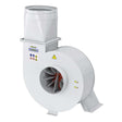 Ventilatore centrifugo Bernardo RV 403 da 5800 m³/h con girante in acciaio bilanciata, verniciatura a polvere e staffa per montaggio a parete o a soffitto.