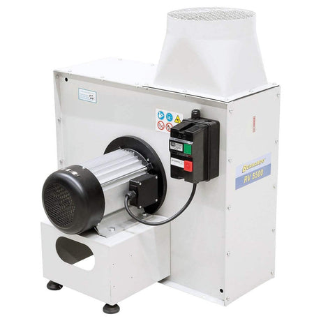 Ventilatore centrifugo Bernardo RV 5500 da 8000 m³/h con struttura in acciaio verniciato e girante bilanciata, ideale per impianti di aspirazione industriale.