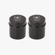 Coppia di spine di riferimento a basso profilo da 6 mm UJK in alluminio anodizzato nero, diametro 20 mm, con indicazione della misura incisa sulla sommità, per piani multifunzione con fori da 20 mm