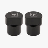 Coppia di spine di riferimento a basso profilo a faccia piatta da 12 mm UJK in alluminio anodizzato nero, diametro 20 mm, con sommità piatta e larga per contatto esteso e fessura di espansione visibile sul fusto